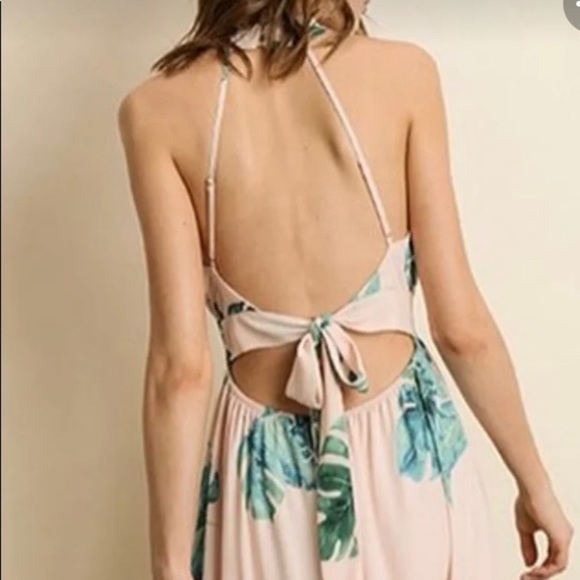 Dress Forum LA Monstera Open Back Pink Maxi Dress w Palm/Philodendron Print Lg - Picture 4 of 17